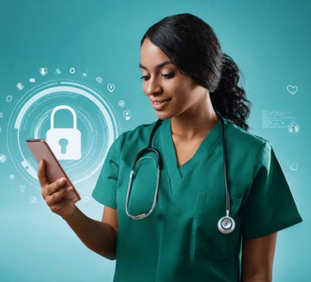 Enfermera usando una tableta.